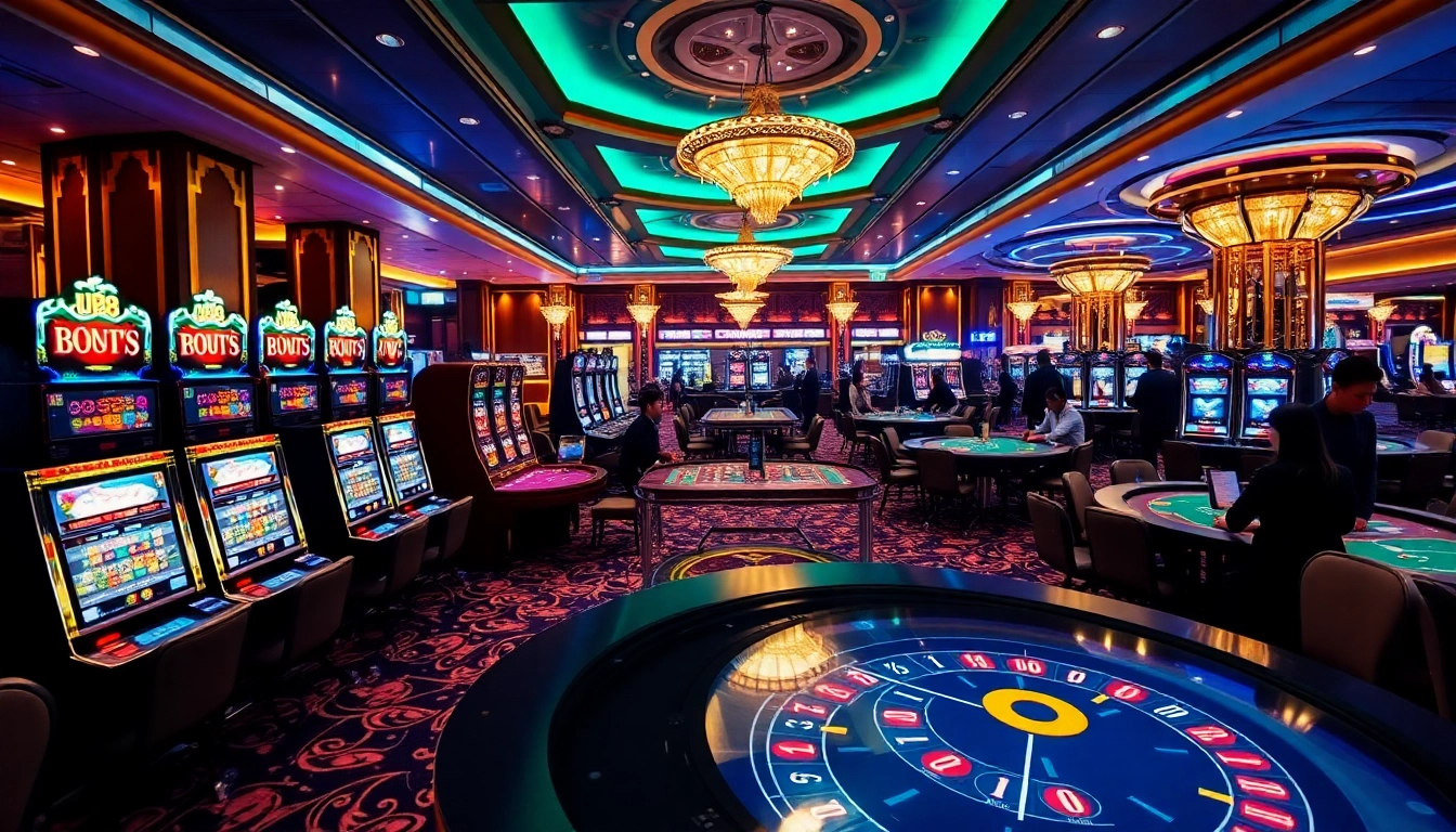 Experience the excitement at uu88 trang chủ with vibrant casino gaming tables and slot machines.