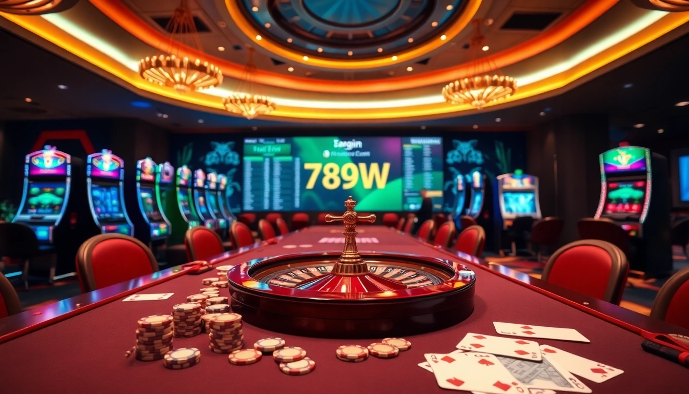 Engaging casino experience on 789win. com with poker chips and roulette wheel.
