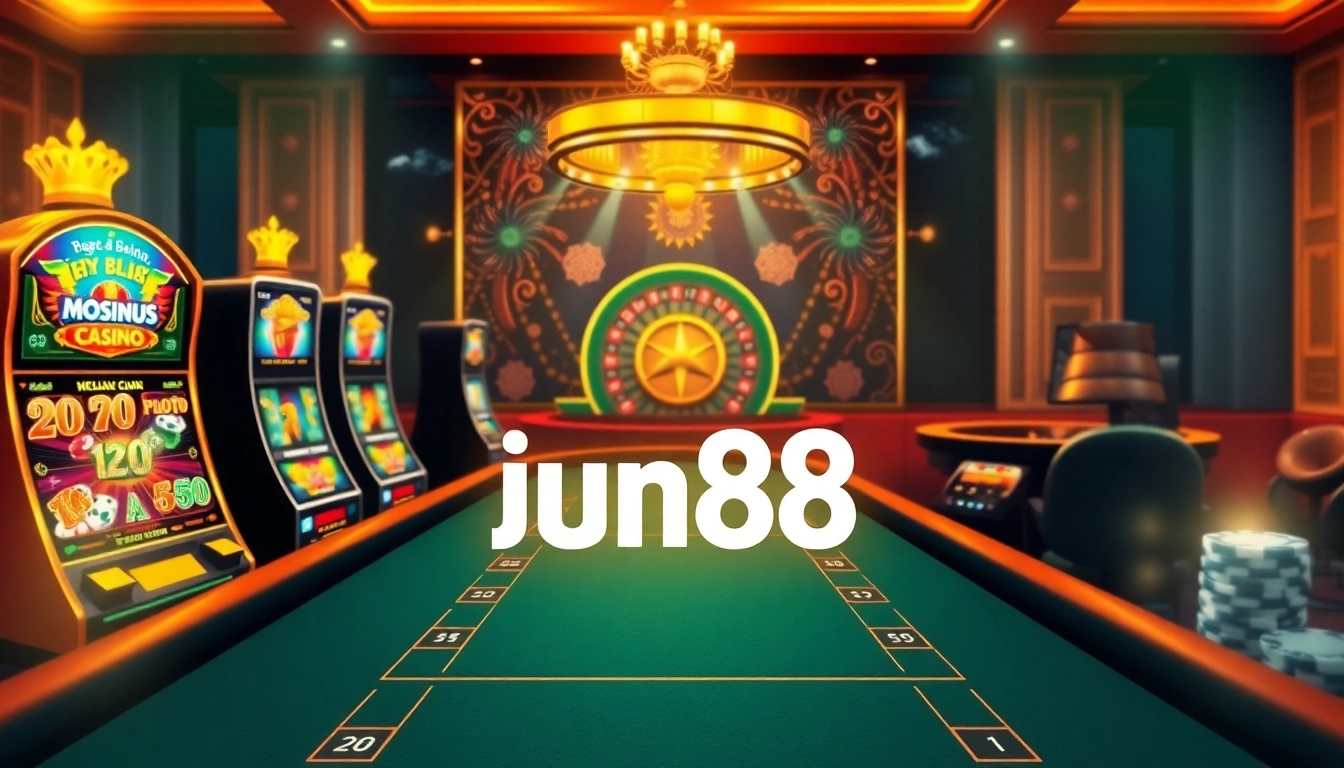 Experience gaming excitement at trang chủ jun88 with vibrant slot machines and a professional poker table.