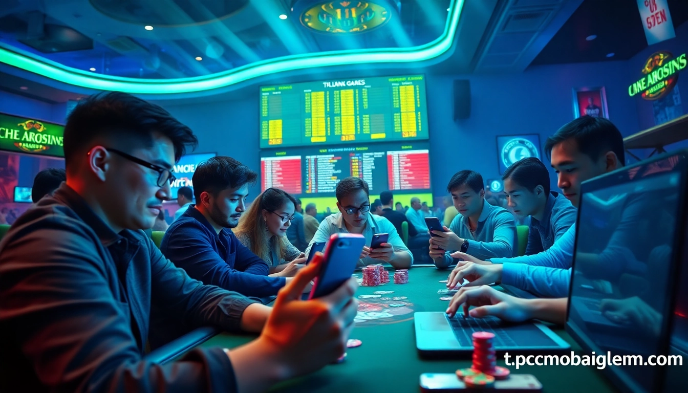 Players engaging in online card games at topgamebaidoithuong.mx with vibrant energy.