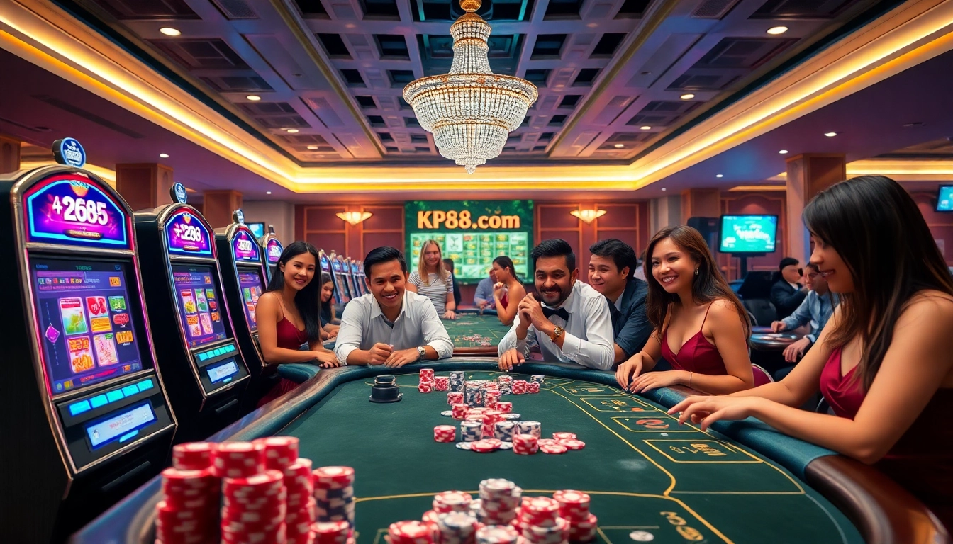 Exciting gambling scene showcasing kp88.com with vibrant casino elements and players.