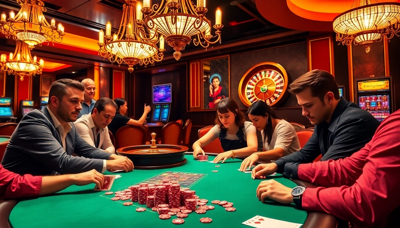 Engaging poker players at a high-stakes game, highlighting the excitement of gambling at https://uu88.blog/.