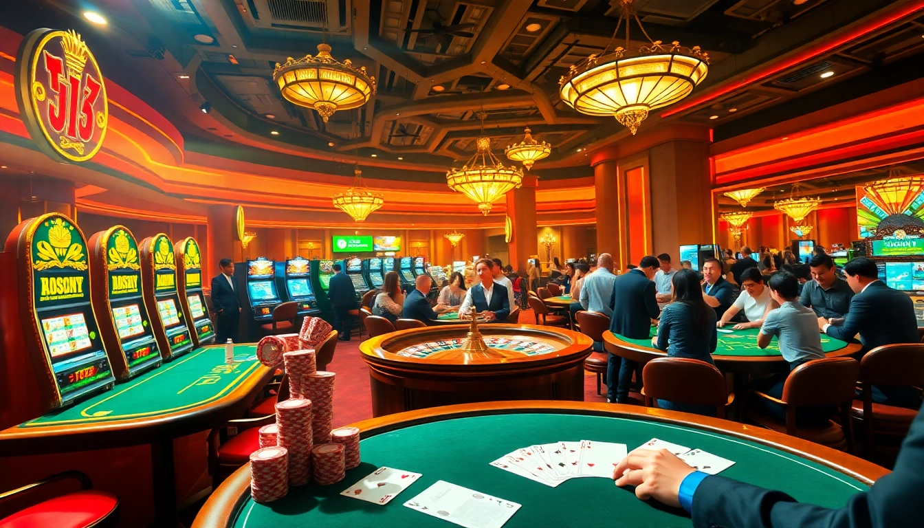 Experience the thrill of Nhà cái KONG88 at a vibrant casino with elegant tables and players.