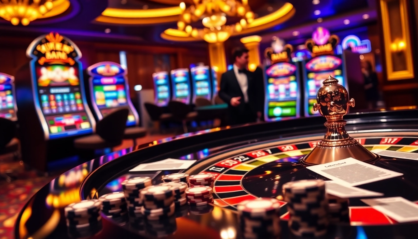 Engaging players at a luxury online casino experience at https://vn23.io/, featuring poker chips and a roulette table.