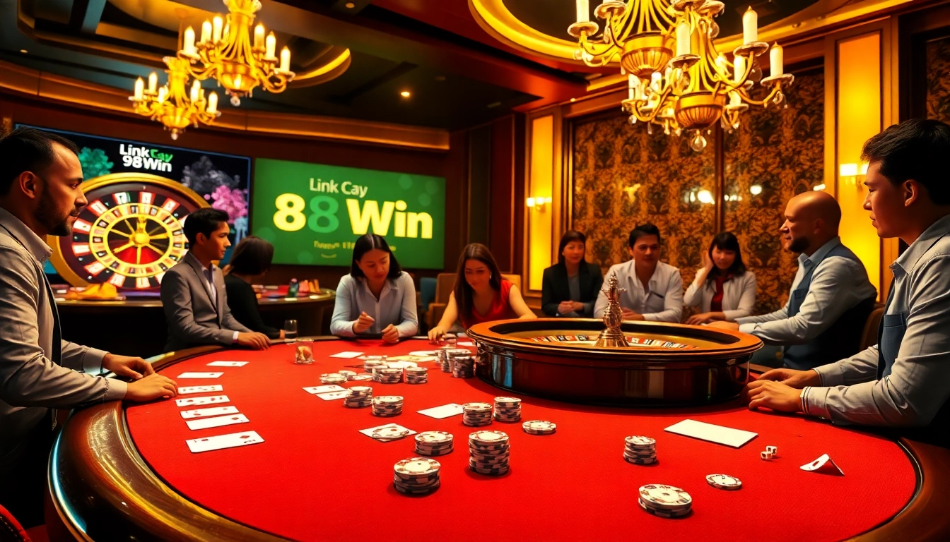 Experience the excitement of gambling with Link truy cap 98Win on a luxurious poker table.