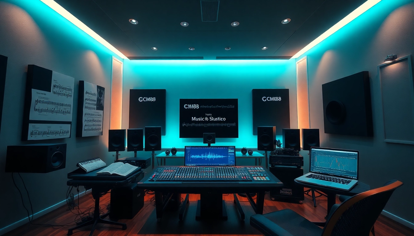 CM88 music studio with advanced audio equipment and ambient lighting