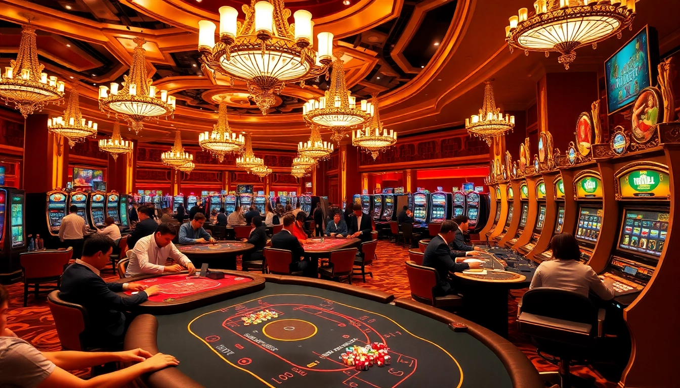 Exciting gaming scene at https://tg88m.com/ with players engaged in poker and slot machines.