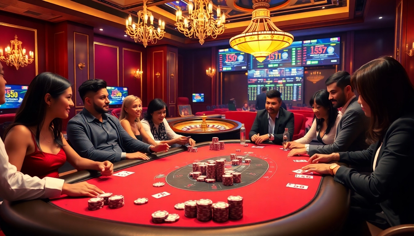 High-stakes poker game at BL555 casino with elegant decor and players in action.