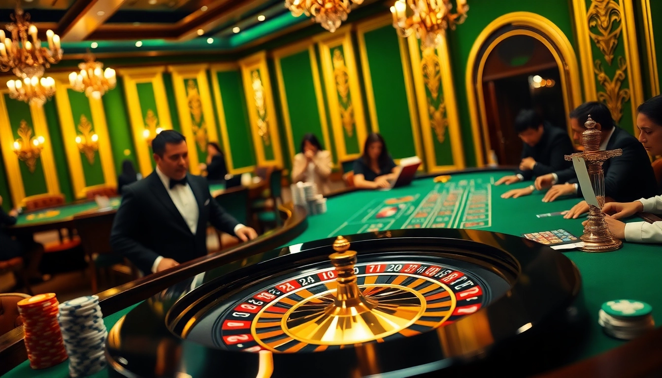 Betting on F168 at an elegant roulette table, with vibrant poker chips and enthusiastic players.