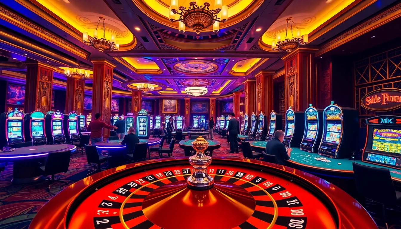 MK8 casino scene featuring players betting at tables and vibrant slot machines